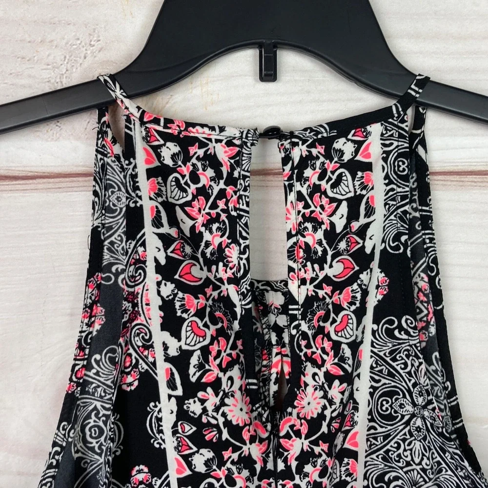 Alya‎ Romper Womens M Black Paisley Keyhole Neck Elastic Waist Sleeveless Halter